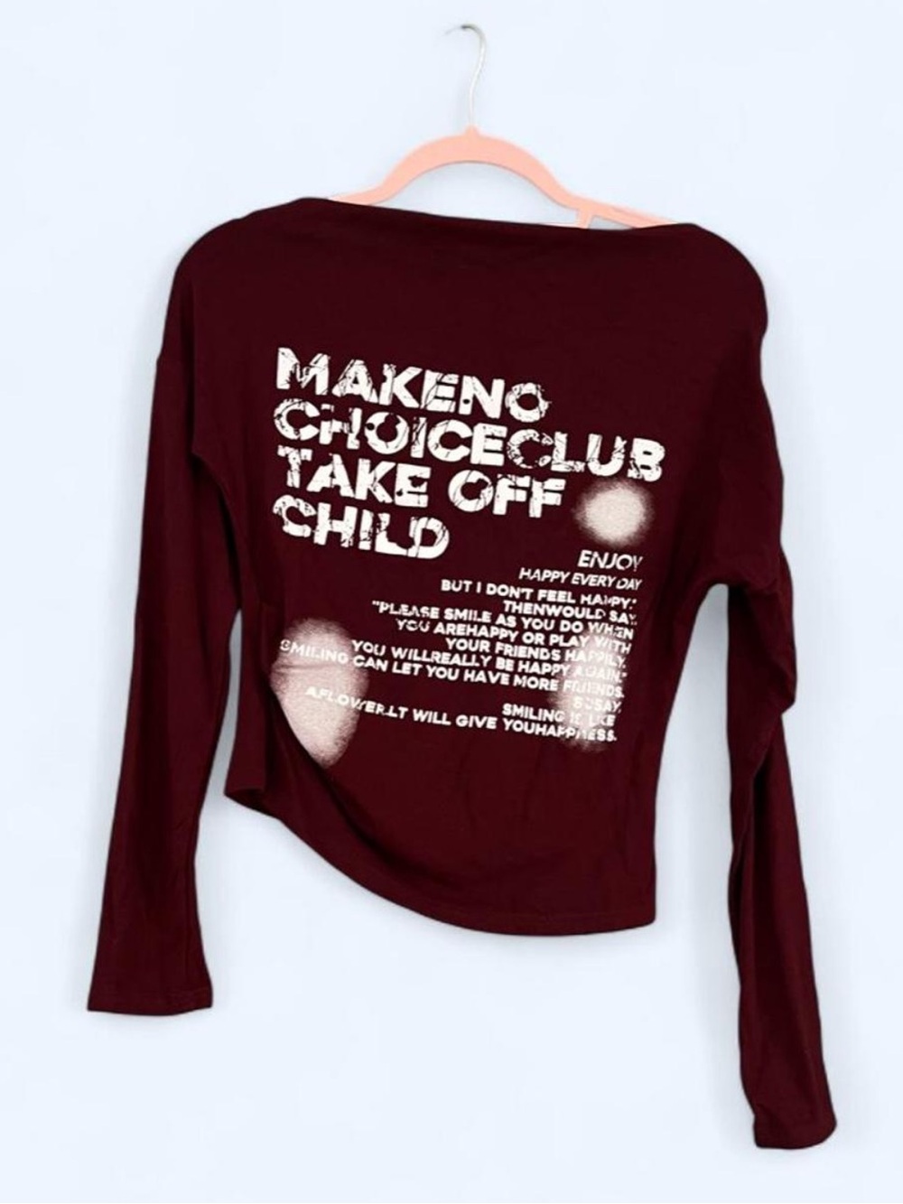 Shibuya 109 Burgundy Graphic Off the Shoulder Top